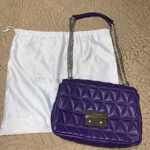 Michael Kors large quilted purple leather bag